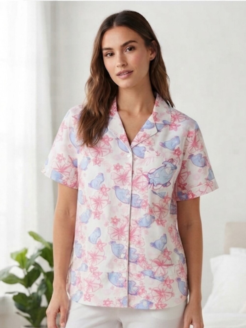 Disney Store Eeyore Tropical Hibiscus 100% Cotton Short Sleeve Sleep Top Sz XL